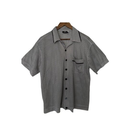 Stylish Positano Mens Shirt Size L White Black Button Up Collared Short Sleeve - Picture 1 of 6